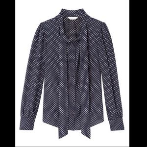 NWT Rebecca Taylar Dot Print Scarf Tie Silk Top